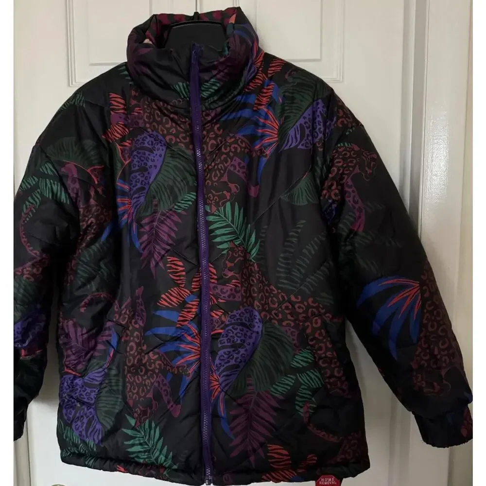 Farm Rio Women's XS Red Abstract Patches Reversible Full Zip Puffer Jacket NEW - Picture 14 of 16
